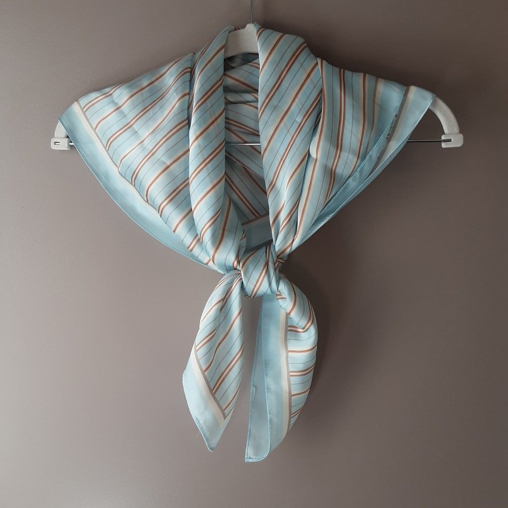 Cleobella Causebox Blue Striped Satin Scarf, Square 33"